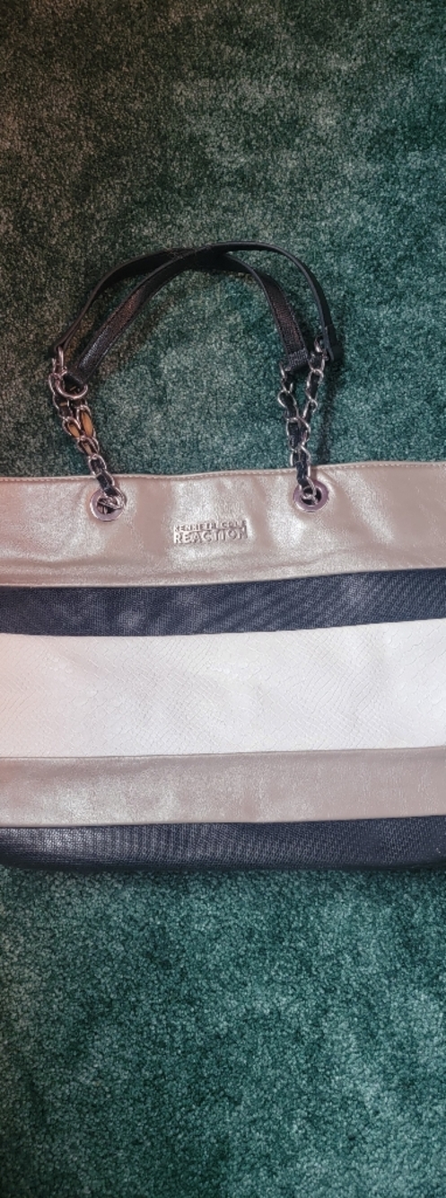 Kenneth Cole Reaction Striped Tote Bag - Black, White, Taupe